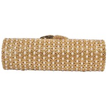 Golden Cylindrical Crystal Purse Clutch Bags Prom purse Silver sparkly diamante  - £111.78 GBP