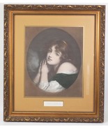 Vintage Framed Lithograph Print Young Woman Innocence Victorian Era Orna... - £252.48 GBP