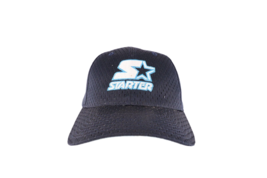 Vtg 90s Starter Big Logo Spell Out Mesh Strapback Hat Cap Navy Blue Adjustable - £21.76 GBP