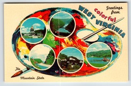 Postcard Greetings From West Virginia Chrome Paint Pallet Paintbrush Mountain - £8.58 GBP