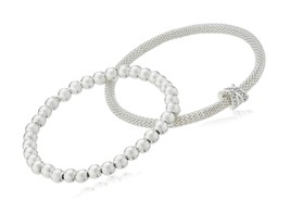 NINE WEST Silver-Tone 2 Row Stretch Bracelet - £57.55 GBP