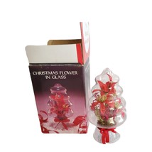 Christmas Poinsettia in Tree Shaped Glass Decoration 5.5” Vintage Desk Ornament - £14.24 GBP