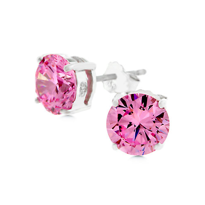Primary image for Precious Stars Sterling Silver 6 mm Round Pink Cubic Zirconia Stud Earrings