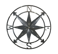 20 Inch Distressed Metal Compass Rose Nautical Wall Decor Indoor Outdoor, Black - £34.24 GBP