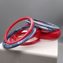 Stackable Bracelet Lot, Marbled Blue and Cherry Red Bangles to Wear and Share - £25.25 GBP