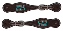 Horse Western Brown Leather Turquoise Cross Beaded Inlay Spur Straps 74AD21 - £23.41 GBP