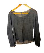 J.Crew Black Swiss Dot Long Sleeve Sheer Blouse Side Zip Sz 4 - $30.87 CAD