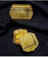 Art Deco Vanity Set Trinket Box &amp; Amber Glass Powder Jar Celluloid Bakel... - $97.74 CAD