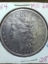 1884-P MS Morgan Silver Dollar U.S. $1 Coin Mint State - £45.43 GBP