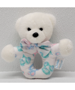 Vintage Carter&#39;s Bear Handheld Ring Rattle Baby Plush Toy 6&quot; White Blue ... - $15.31