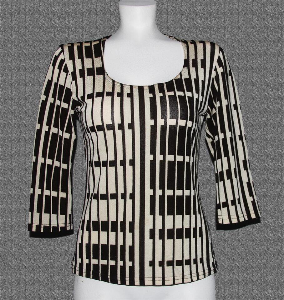 VTG CDW Dark Brown &amp; Tan Shimmery Tiles Rectangles Scoop Neck Tunic Top ... - $18.99