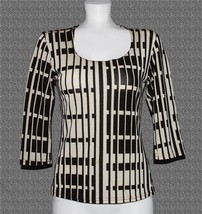 VTG CDW Dark Brown &amp; Tan Shimmery Tiles Rectangles Scoop Neck Tunic Top ... - $18.99