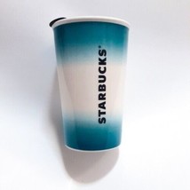 Starbucks Ceramic Travel Tumbler Cup With  Lid Aqua Turquoise Blue  White 8 Oz - £12.85 GBP