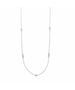 925 Sterling Silver 34&quot; Snake Chain w/ Station Beads Necklace 14K White ... - £125.18 GBP