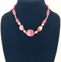 Shell Necklace Orange Shells and Abalone Beads Fashion Jewelry 17" Vintage
