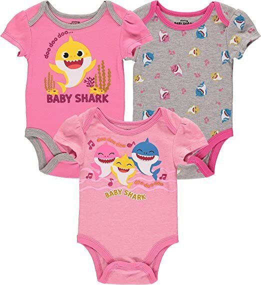 Primary image for Baby Shark Baby Girl Lot of 3 Bodysuits NWT 0-3, 3-6, 6-9  