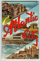 Atlantic City New Jersey Large Letter Linen Postcard Unposted Convention Hall - £11.31 GBP