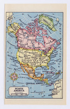 1951 Vintage Miniature Map 6&quot; X 3 3/4&quot; Of North America Canada Usa - £13.66 GBP