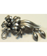 Vintage Carl Art Sterling Silver Signed Flower Leaf Brooch Pin 1.75&quot; - $24.74