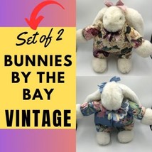 Vintage Bunnies by the Bay Set of 2 White Bunny Rabbits Plush Stuffed Animals - £78.43 GBP