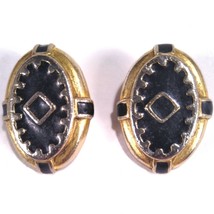 Catherine Stein (C. Stein) Signed Earrings Silver Black Enamel Gold Tone... - $7.55