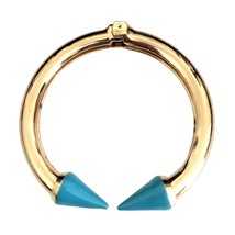 Gold Tone Hinged Cuff Bracelet Blue Ends - £7.87 GBP