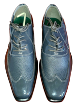 Frederico Leone Mens Manhattan Shiny Gray Patent Dress Shoes Lace-Up Wingtips 8½ - £43.63 GBP