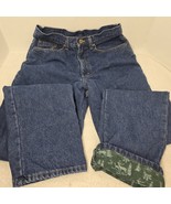 LL Bean Jeans Women&#39;s 10T Blue Reindeer Flannel Lined Relaxed Fit Double... - $38.44 CAD