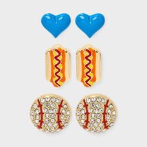 SUGARFIX by BaubleBar Home Run Heroes Statement Earrings Gold Red Blue - $188.06 MXN