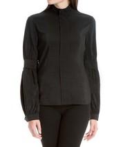 Leon Max Black Puff-Sleeve Button-Up Top Size 8 - £44.60 GBP