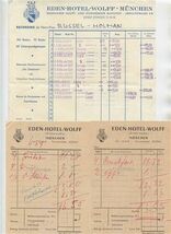 Eden Hotel Wolff Munchen Guest Receipt &amp; 2 Restaurant Receipts 1960's Lu... - $17.82