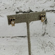 Owl Stud Earrings Small Gold Toned Faux Pearl Black Eyes - £9.34 GBP