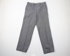 Vtg 70s Streetwear Mens 32x32 Distressed Wide Leg Herringbone Wool Chino Pants - £70.39 GBP