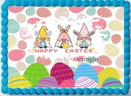 Happy Easter Gnome Party Edible Image Birthday Cute Cake Topper Decoration Frost - £7.52 GBP