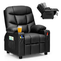 Kids Youth Recliner Chair PU Leather W/Cup Holders &amp; Side Pockets Black - £235.56 GBP