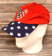 MICKEY MOUSE RED &amp; BLUE BASEBALL CAP WHITE EMBROIDERED STARS &amp; WHITE PRI... - $15.76