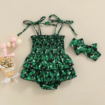 NEW Baby Girl St Patricks Day Smocked Shamrock Ruffle Romper Jumpsuit Dress - £5.70 GBP