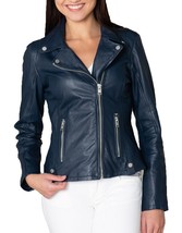 Women&#39;s Genuine Lambskin Real Leather Jacket Slim fit Biker Jacket For Women-046 - £93.92 GBP