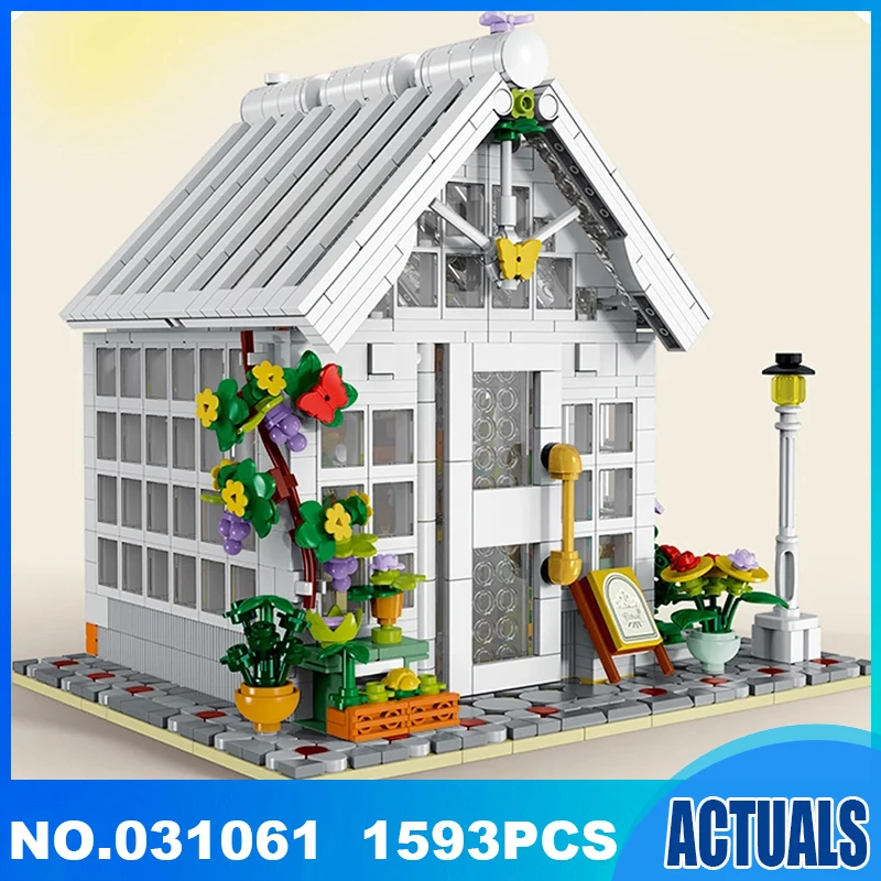 031061 1593pcs  Moc Flower Shop Street View Bricks Modular House Building Blocks - £80.57 GBP