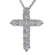 0.90 Carat Round Diamond Cross on 16&quot; Cable Chain 14K White Gold - £592.73 GBP