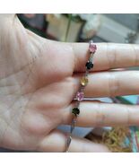 4 Colors Tourmaline Beads with Zircon Accents S925 Silver Bracelet SL050 - $142.48