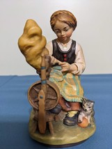 Vintage Wood Polychrome Hand Carved Germany Figurine Girl Spinning Yarn ... - $30.00