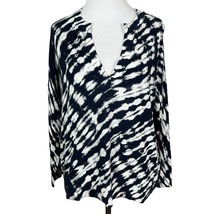 LOFT Sweater Womens Small Navy Tie Dye Split Neck Drop Shoulder Cotton Top New - £23.55 GBP