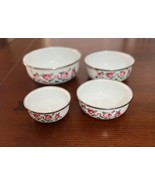Vintage Set of 4 Metal Bowls Red Rose Flowered Design Made in Indonesia - $282.25 MXN