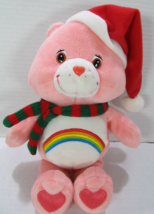 Carlton Cards Care Bear Christmas Cheer Bear 13&quot; Rainbow Plush Pink Sant... - $14.03