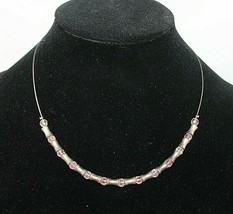 Silver &amp; Pink Beaded &amp; Metal Choker Fashion Necklace 18&quot; Long Lobster Closure - $9.46