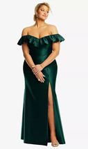 Alfred Sung D836...Off-the-Shoulder Ruffle Neck Satin Gown...Evergreen..... - $122.55