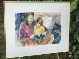 Cay Drachnik Original 1970s Modern Impressionist Watercolor *Mother Reading* - £500.37 GBP