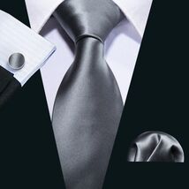 Solid Silver-Gray Necktie Set (with Handkerchief and Cufflinks) - $18.99