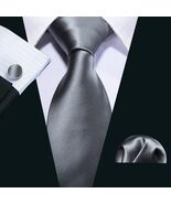 Solid Silver-Gray Necktie Set (with Handkerchief and Cufflinks) - $18.99